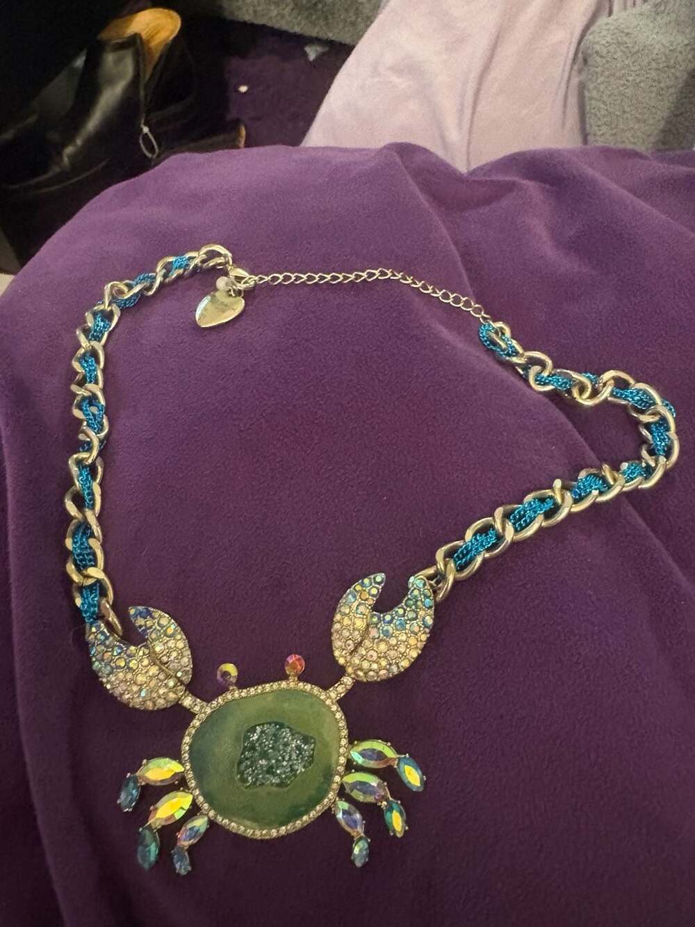 Betsey Johnson Crab Statement Necklace Green Blue Rhinestone